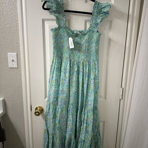 RIXO Green Blue Floral Maxi Dress